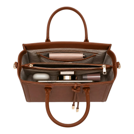 Totevia Women's Brown Faux Leather Mini Structured Tote Handbag