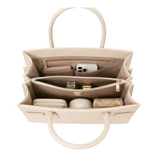 Totevia Women's Ivory Luxe Faux Leather Structured Tote Handbag
