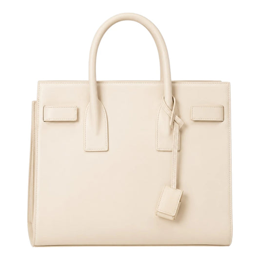 Totevia Women's Ivory Luxe Faux Leather Structured Tote Handbag